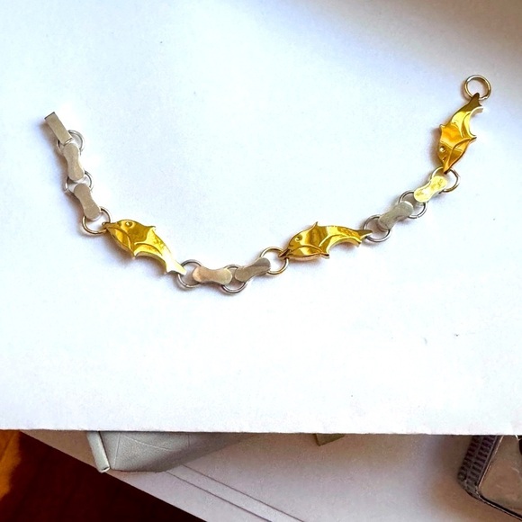 🐬 Vintage .925 Sterling Silver Dolphin Bracelet with Gold Plated Dolphins - Picture 2 of 15